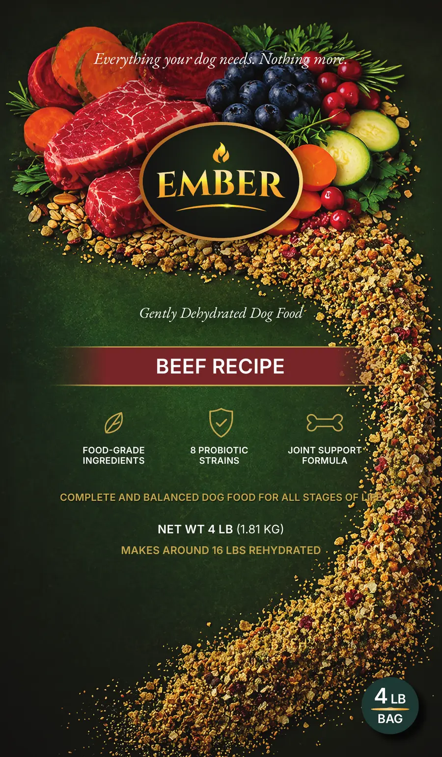 Front of the Ember Beef recipe label.